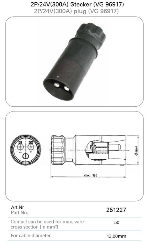 Штекер 2P/24V (168A) (VG 96917)