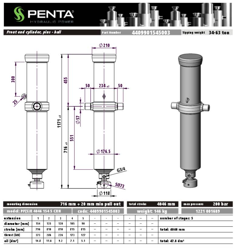 Гидроцилиндр PF(S)R 4046 154 5 CRN