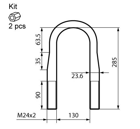 Cтремянка рессоры М24x2.0x130x285 М24x2x285x130 (с гайками) FRUEHAUF