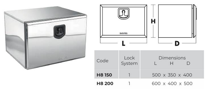 Ящик инструментальный 500х400х350(H) полированная нерж. сталь с замком